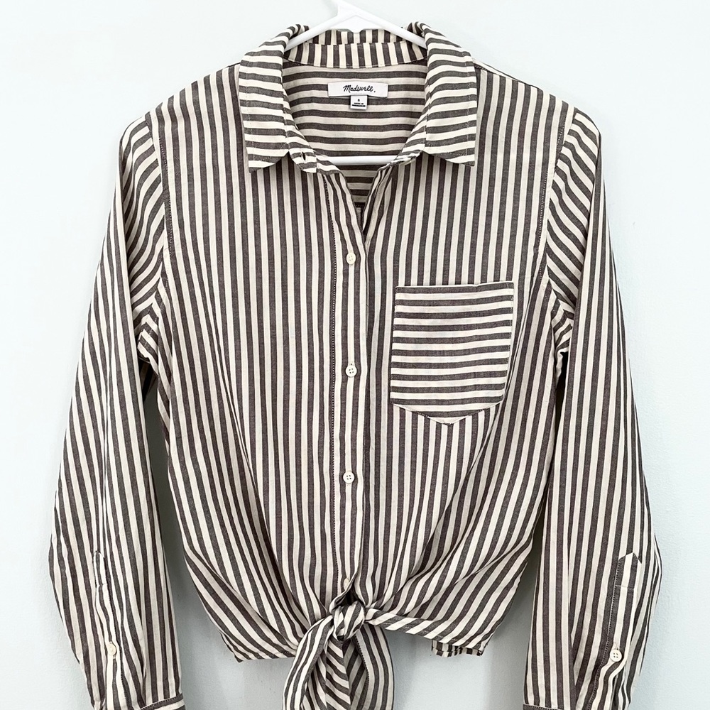 Madewell Striped Button Down Tie Top Size S